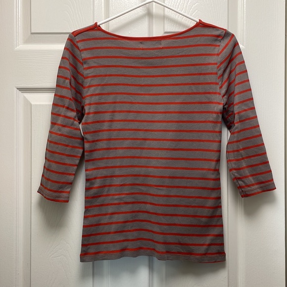 $2! 5 for $10 🔥Women’s Zara Organic Cotton 3/4 sleeve striped Taupe sz Large - Picture 2 of 5